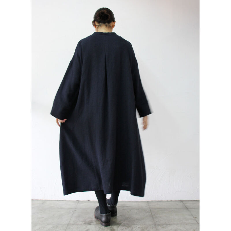 Linenya リネンヤ バンドカラーワンピース #ネイビー、ブラック 【送料