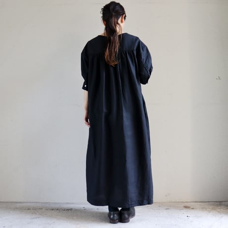 homspun ホームスパン リネンバイオ半袖ワンピース　＃ネイビー、ブラック　【送料無料】