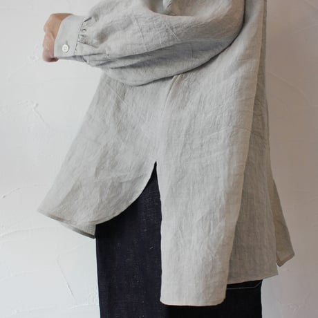 Linenya リネンヤ　リネンスリットセミロングシャツ　#ライトグレー、キナリ