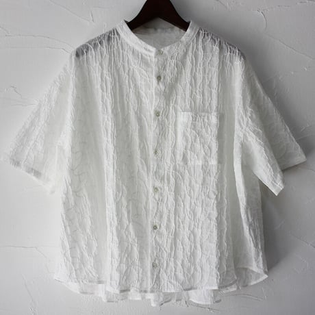 **またまたまた再入荷** Linenya リネンヤ　バンドカラーエンブロイダリー半袖シャツ　#ホワイト　【送料無料】