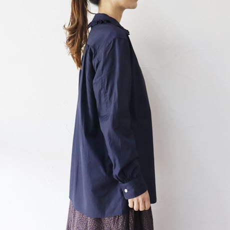 **ネイビーのみですが再入荷** homspun ホームスパン　100/2ブロードフリルブラウス　#サラシ、アイボリー、レッド、ネイビー　【送料無料】