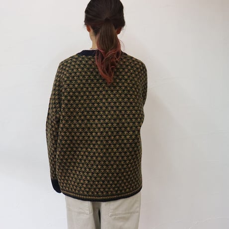 homspun ホームスパン　ウール鹿の子編みBIGプルオーバー（222-7885）　#ネイビーｘベージュ、グレーｘオレンジ　【送料無料】