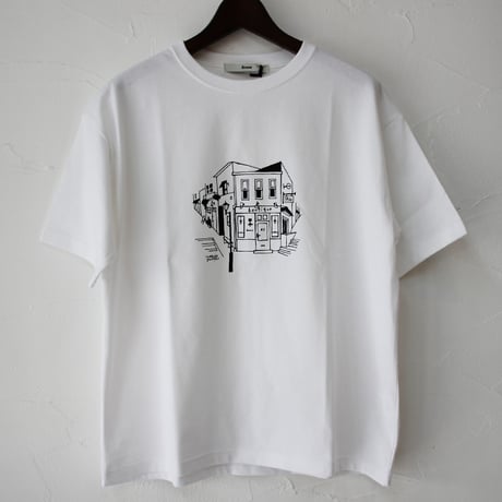 amne アンヌ　Tシャツ　ブティック柄半袖Tシャツ　#ホワイト、セージ、ネイビー