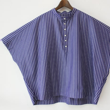 **またまたまた再入荷** LinenYa リネンヤ　コットンストライプヘンリーネックブラウス　#ネイビー、ホワイト