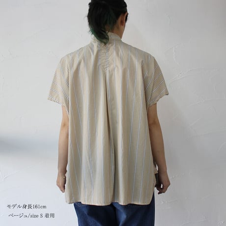 ARTE POVERA アルテポーヴェラ　タイプライターストライプフレンチスタンドシャツ　#白、ベージュ