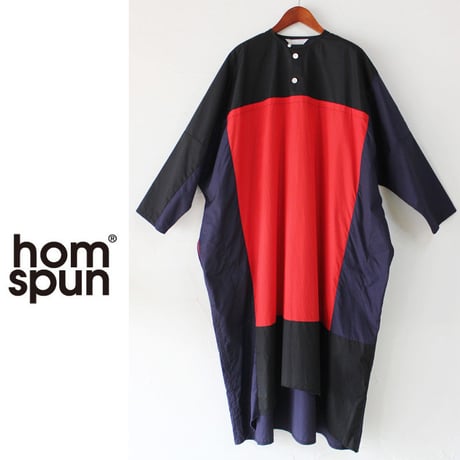 homspun ホームスパン 100/2ブロードパッチワークベルト付BIGワンピース　♯ネイビーｘブラックｘレッド　【送料無料】