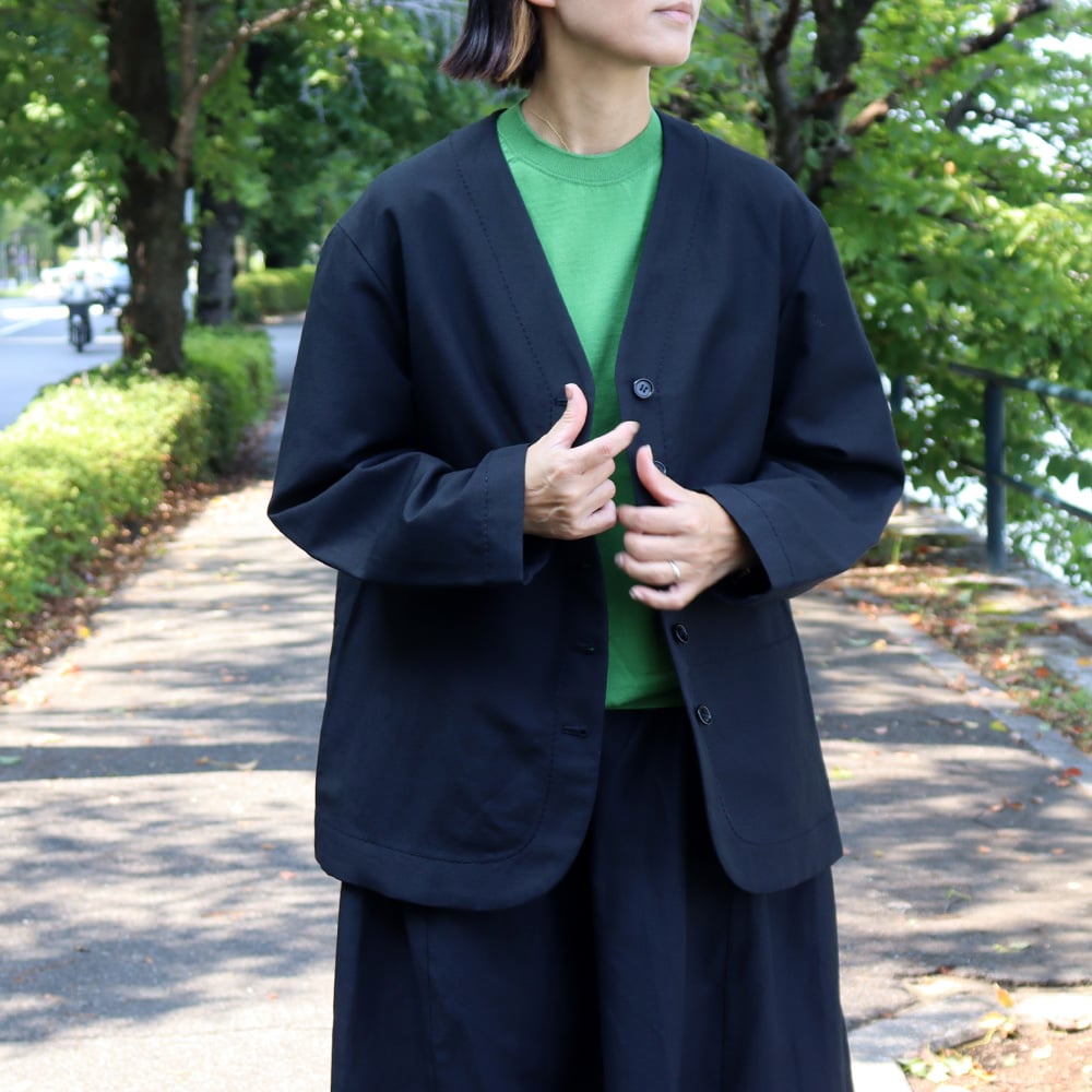 ENGINEERED GARMENTS　ノーカラー　ジャケット　ホームスパン　S homspun ホームスパン W/Lノーカラージャケット #ブラック 【送料無料