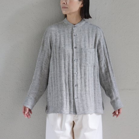 atelier naruse アトリエナルセ　linen tweed band-collar shirt　リネンツイードバンドカラーシャツ