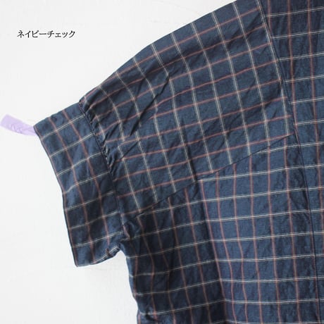 homspun ホームスパン　C/Lチェック＆ストライプパフスリーブブラウス　【送料無料】