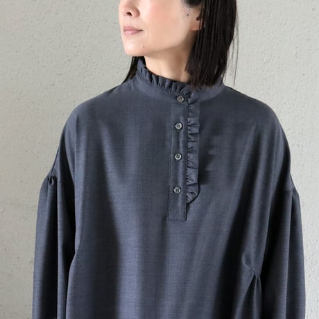 **再入荷** Linenya リネンヤ　ウールフリルワンピース　#ブラック、グレー　【送料無料】