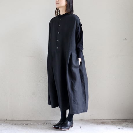 **再々入荷** Linenya リネンヤ　リネンフレンチスリーブワンピース　#ブラック、チャコール　【送料無料】