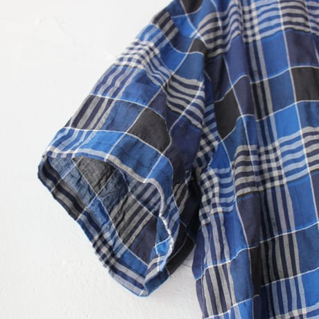 **またまた再入荷**　LinenYa リネンヤ　チェックハンドカラー半袖シャツ　#ブルー 、イエロー 【送料無料】