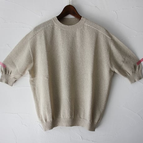 **再入荷** LinenYa リネンヤ as it is. 和紙混クルーネック半袖ニット　#ブラック、ベージュ