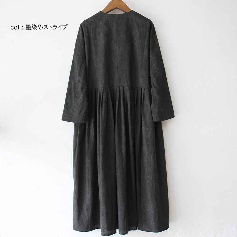 MAGALI マガリ 墨染め&インディゴコットンリネン・フリルワンピース