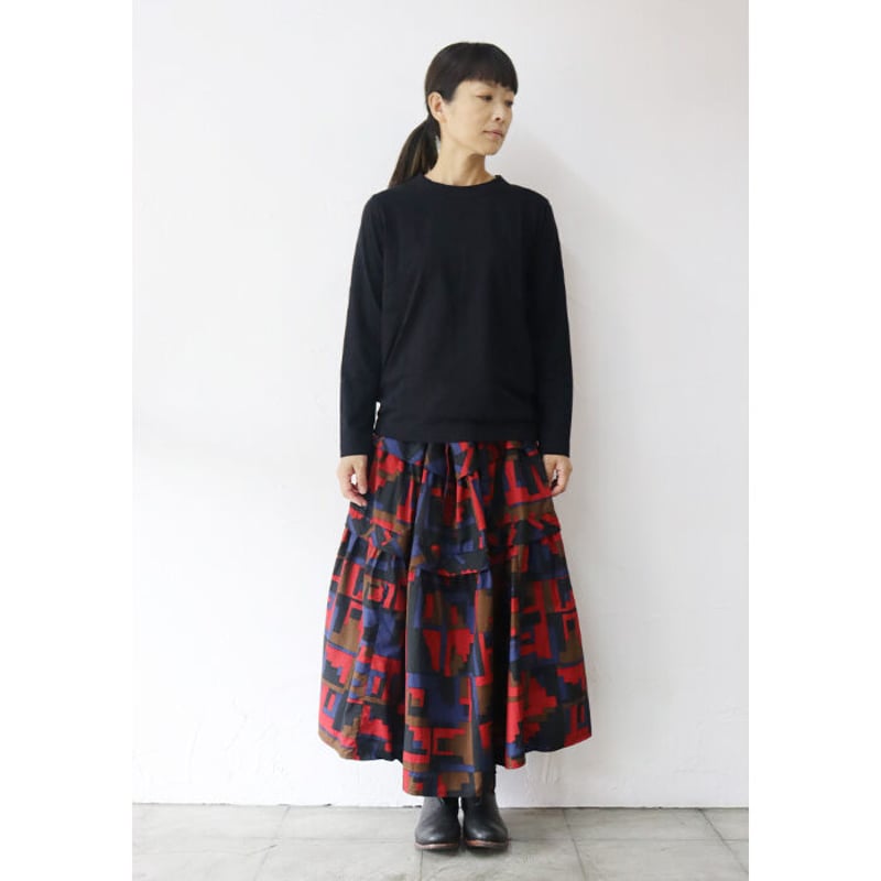 ホームスパン　homespun   青緑と紫の幾何学模様  フレアスカート ホームスパン homespun 青緑と紫の幾何学模様 フレアスカート