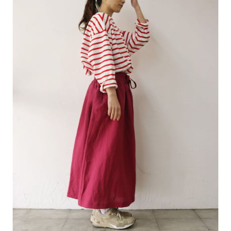 MAGALI マガリ　ベルガモリネン·ラップ風ギャザースカート　#ローズ、ネイビー