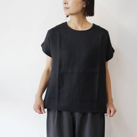 TRAVAIL MANUEL トラバイユマニュアル　ブリーズリネンフレンチブラウス　#ブラック