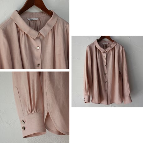 atelier naruse アトリエナルセ linen stand-off collar blouse #off white , salmon pink 【送料無料】