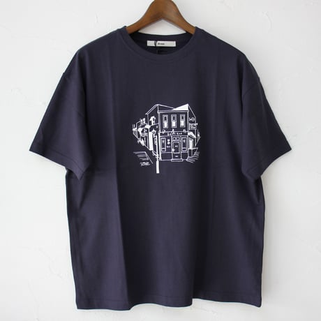 amne アンヌ　Tシャツ　ブティック柄半袖Tシャツ　#ホワイト、セージ、ネイビー
