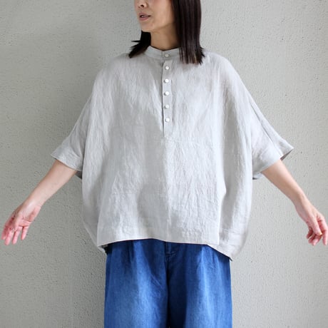 **再入荷** LinenYa リネンヤ　リネンヘンリーネックブラウス　#ライトグレー、ピンク、アイスグレー　【送料無料】