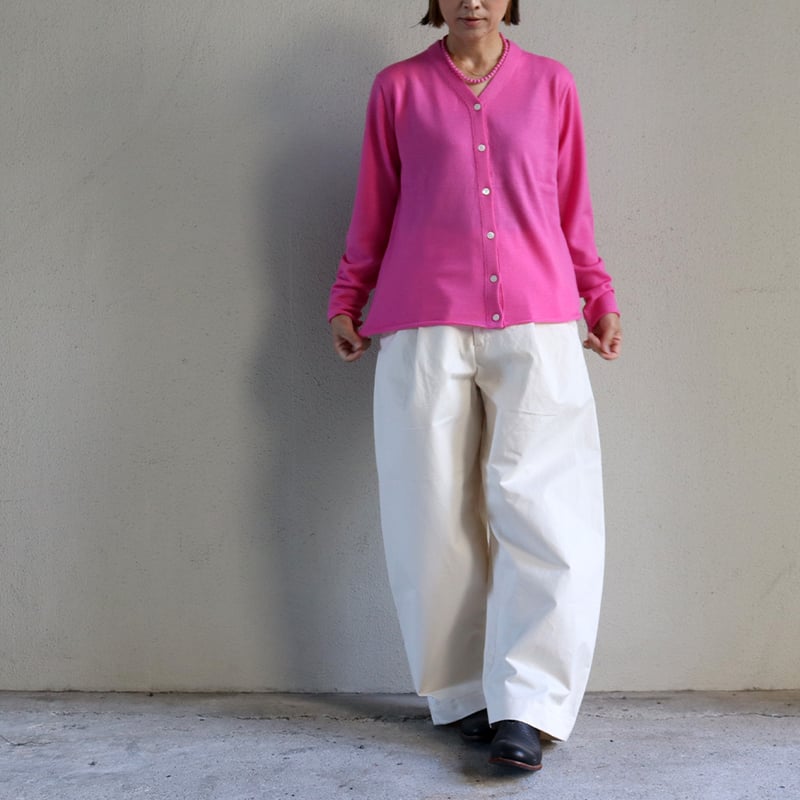 homspun ホームスパン 梳毛12Gカーディガン #ピンク、レッド、ブラック