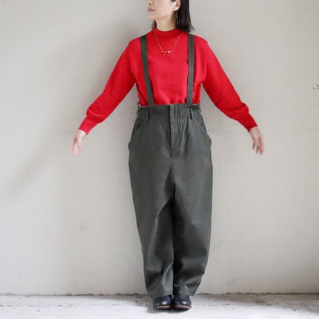 **size2のみSALE**atelier naruse アトリエナルセ　カツラギコットンリネンサスペンダーパンツ　#オリーブ、ネイビー