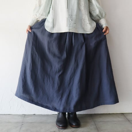 MAGALI マガリ　ベルガモリネン·ラップ風ギャザースカート　#ローズ、ネイビー
