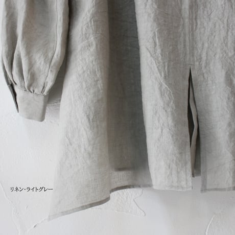 Linenya リネンヤ　リネンスリットセミロングシャツ　#ライトグレー、キナリ