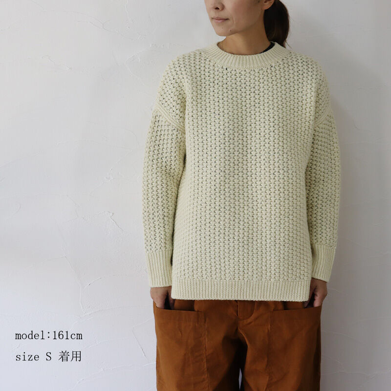 homspun ホームスパン 英国羊毛タック編みプルオーバー #オフホワイト