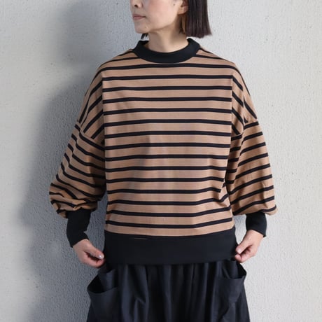 MAGALI マガリ　ハイゲージコットンバスクボーダーカットソー　#モカ×ブラック、アイボリー×ブラック