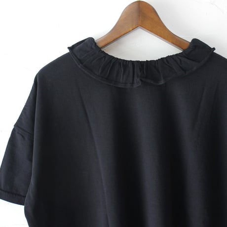 homspun ホームスパン　30/1天竺フリルカラー半袖Tシャツ　#ブラック