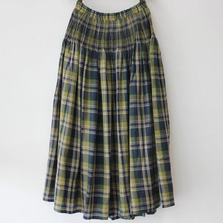 maison de soil メゾンドソイル　WOOL COTTON TWILL WEAVE CHECK MINI PINTUCK FLARED SKIRT　綿ウールチェックピンタックスカート
