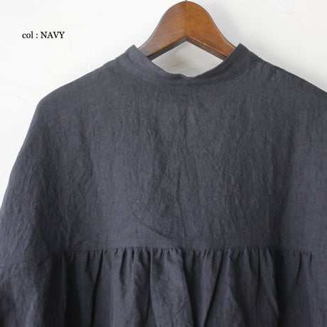 **またまたまた再入荷** LinenYa リネンヤ　リネンスタンドカラーブラウス　#ブラック、ベージュ、ネイビー、チャコール、ホワイト、グレー