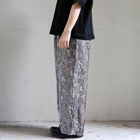 TRAVAIL MANUEL トラバイユマニュアル ボタニカルプリントサッシュワイドパンツ　#ベージュｘネイビーペイズリー