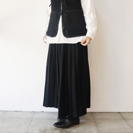 **またまた再入荷** LinenYa リネンヤ　ウールプリーツスカート　#ブラック、グレー　【送料無料】