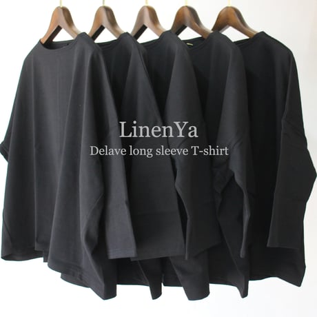 **またまたまた再入荷**LinenYa リネンヤ　デラヴェ長袖Tシャツ　#ブラック、ブルー　【送料無料】