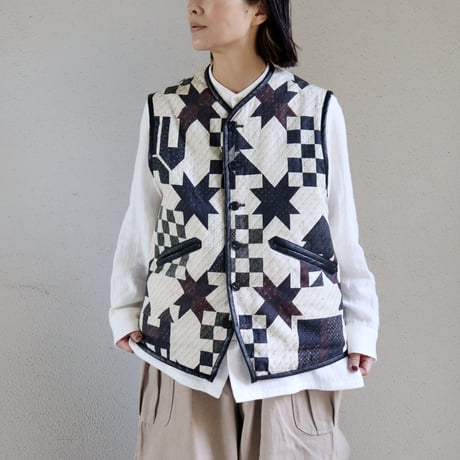 ASEEDONCLOUD アシードンクラウド　Map quilt print Reversible uniform vest #off white 【送料無料】