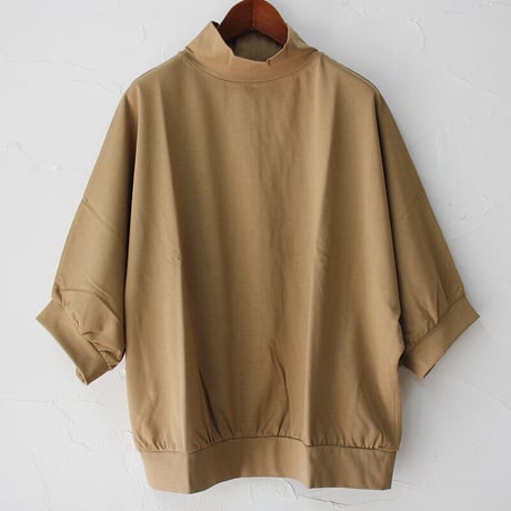 **またまた再入荷** Linenya リネンヤ　コットンシルク天竺5分袖ハイネックプルオーバー　#ブラック、ネイビー、オールドブルー、ベージュ