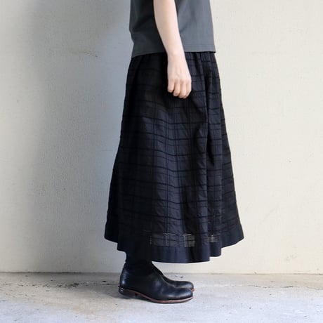 MAGALI マガリ　ガーメントダイ・コットンレース・サイドボタンスカート　#ブラック