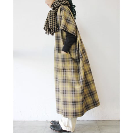 homspun ホームスパン　ウールタータンワンピース　#ベージュｘサックス、チャコールｘレッド