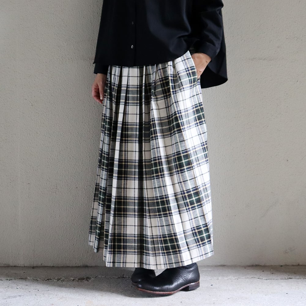 LinenYa リネンヤ コットンツイルトラッドチェックプリーツスカート