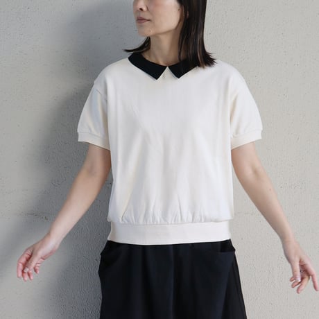 MAGALI マガリ　ループバックコットンオーガンジー襟カットソー　#アイボリー、ブラック