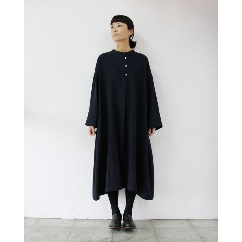 Linenya リネンヤ バンドカラーワンピース #ネイビー、ブラック