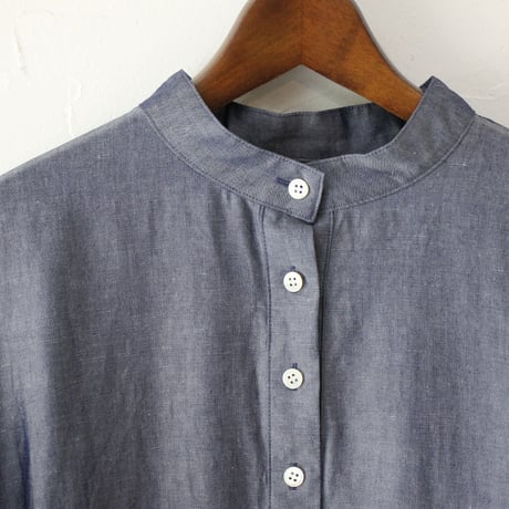 **再入荷**LinenYa リネンヤ　テンセルリネンスタンドカラーワンピース　#シャンブレー