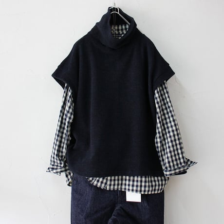 **TOPネイビーのみ再入荷** LinenYa リネンヤ　ハイネックニットベスト　#TOPネイビー、ネイビー、ブラウン　【送料無料】
