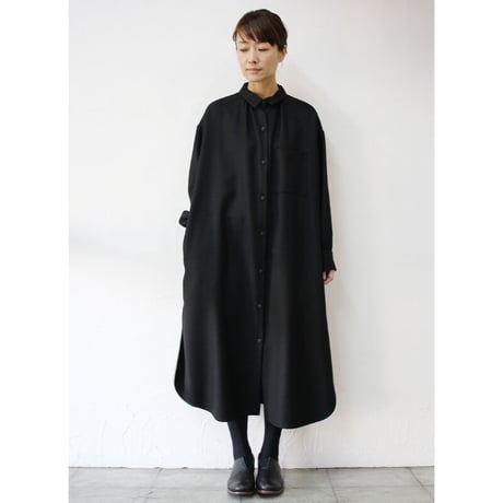 atelier naruse アトリエナルセ　wool saxony long shirt　ウールサキソニーロングシャツ　#グレイ、ブラック　【送料無料】