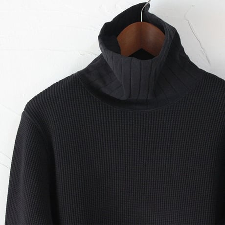 Nigel Cabourn ナイジェルケーボン タートルネックBIGワッフルロングスリーブ　#ブラック　【送料無料】