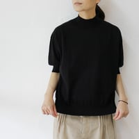 **またまたまた再入荷** LinenYa リネンヤ as it is.  コットンモックネック5分袖ニット　#ネイビー、ブラック、ホワイト