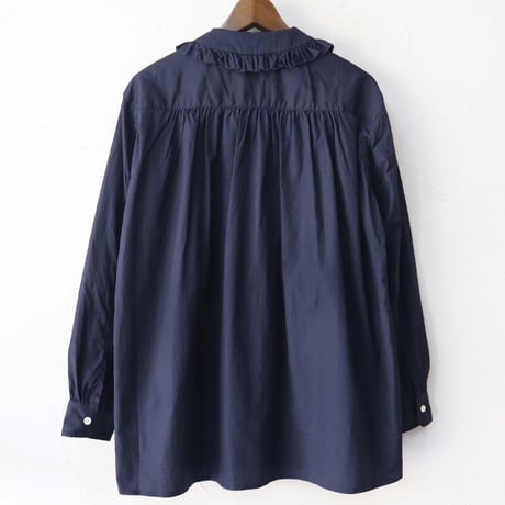 **ネイビーのみですが再入荷** homspun ホームスパン　100/2ブロードフリルブラウス　#サラシ、アイボリー、レッド、ネイビー　【送料無料】