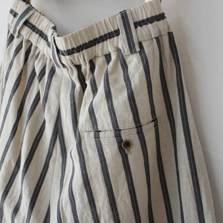**再入荷** atelier naruse アトリエナルセ　コットンリネンストライプガウチョパンツ #グリーン、ブラック　【送料無料】